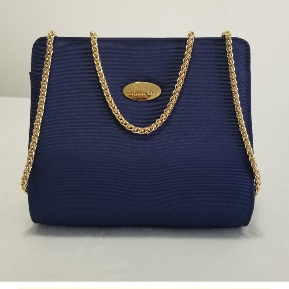 Vintage Christian Dior parfume Trousse de Toilette cosmetic clutch with chain.